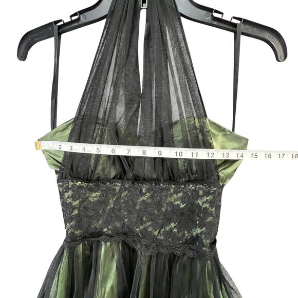 Vintage Y2K Cumbia Dress XS Green Satin Black Mesh Goth Fairycore Party Whimsy - Picture 10 of 16